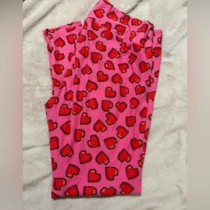 LuLaRoe Pink Leggings with Red Heart Design